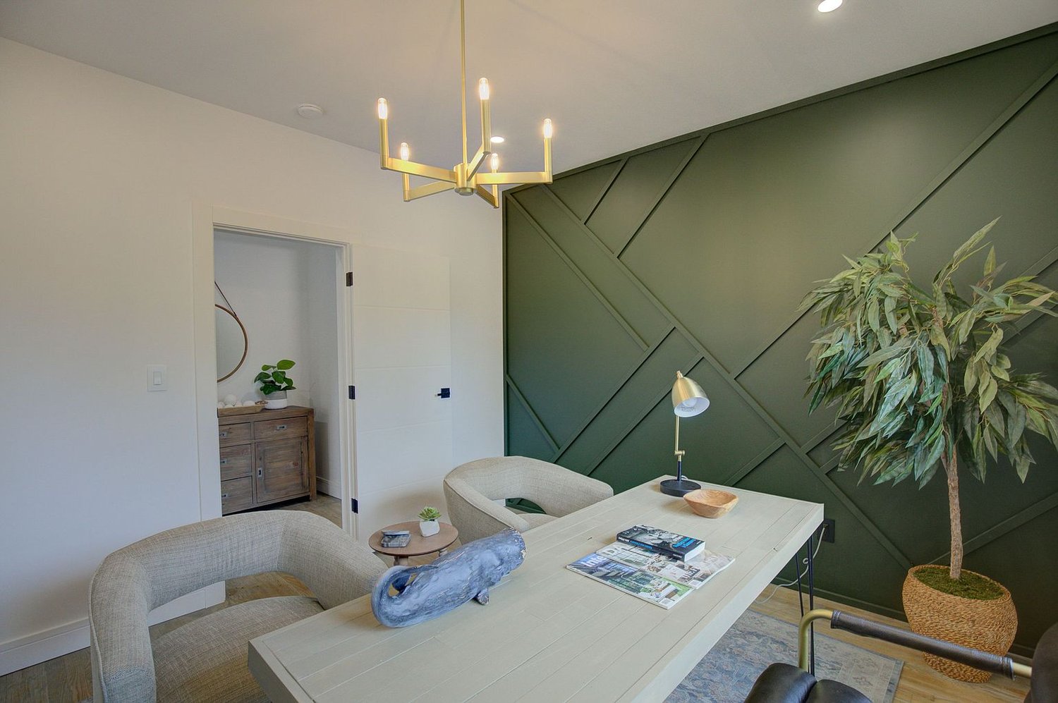 Office with accent wall painted in green in Tulsa, OK