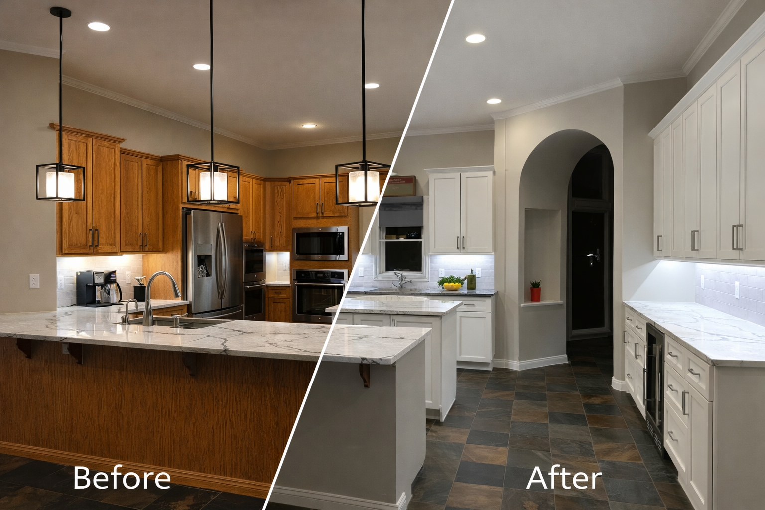 Before and After of Kitchen Cabinets repainted